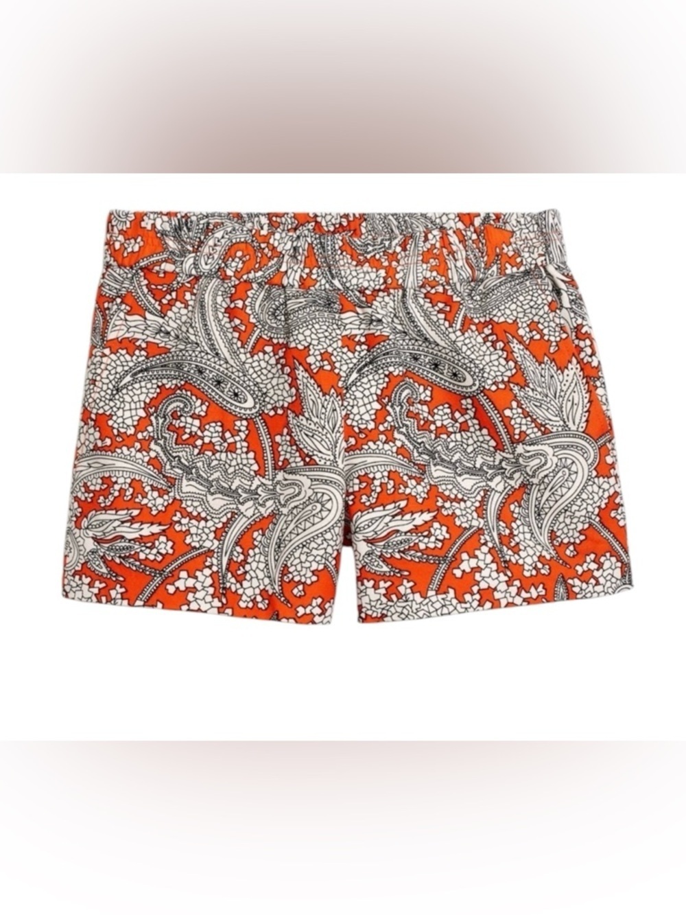 J. Crew Linen Blend Orange/White/Black Paisley Women's Shorts, 3” Inseam, Size 2